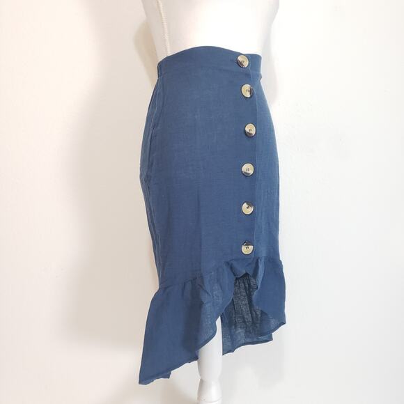 NEW!! WET Women SIZE XS Linen Blend Melodie Flounce Mermaid Skirt Steel Blue - Picture 3 of 15